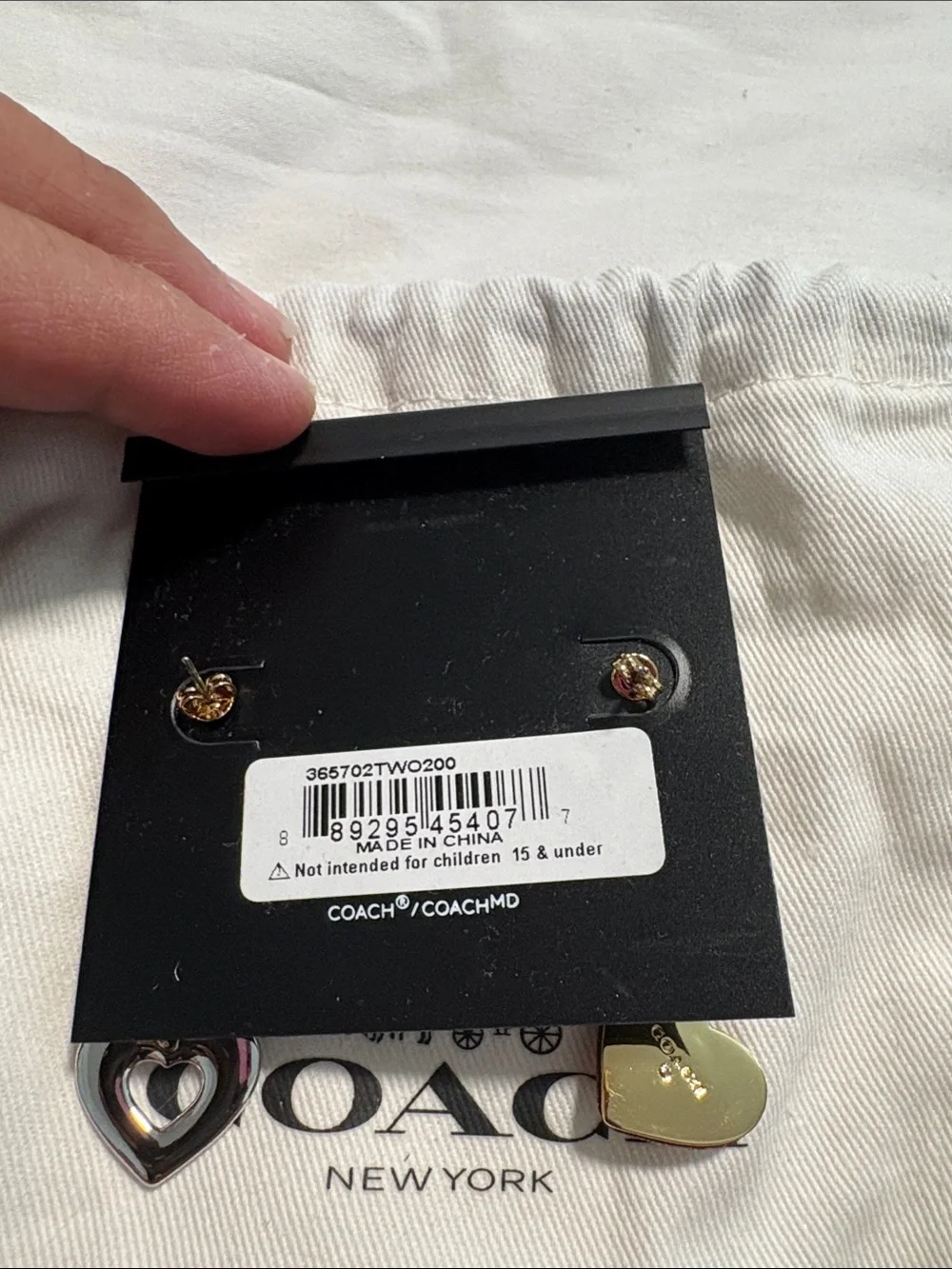 SOLD COACH NWT Dangle Heart Tricolor Earrings With Dustbag - Picture 6 of 6